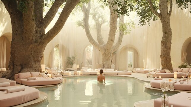 Tranquil Indoor Spa Oasis with Natural Elements and Soft Colors