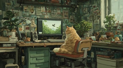 Fluffy Cat in Cozy Office Animation/ふわふわ猫の居心地良いオフィスアニメーション9