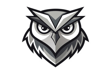 Intricate owl head emblem in shades of gray displays intense and focused look