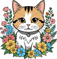 Aesthetic Colorful Floral Cat Graphic