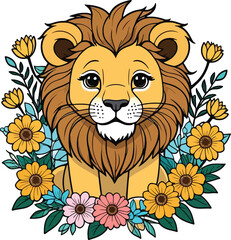 Aesthetic Colorful Floral Lion Graphic