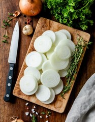 Sliced Onion on Rustic Wooden Board