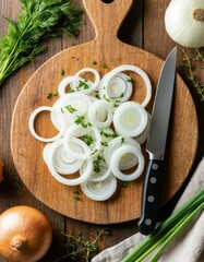 Sliced Onion on Rustic Wooden Board