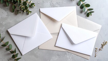 Pristine blank envelopes with subtle texture. A formal and simple template for communication, corporate use, or postal information.