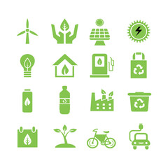 Green environment energy icons silhouette