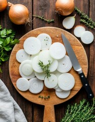 Sliced Onion on Rustic Wooden Board