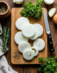 Sliced Onion on Rustic Wooden Board