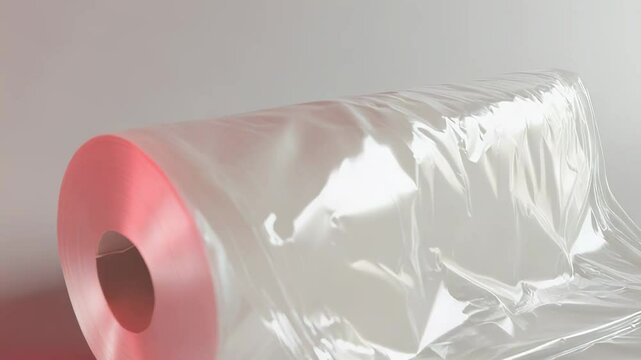 Roll of transparent plastic film on gray background