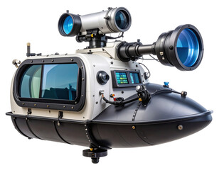 Modern Submarine Periscope with Sleek Design and Digital Controls, Side Angle, Isolated on Transparent Background