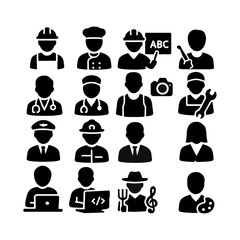 Profession occupation icon set silhouette