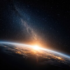 Obraz premium Earth rising, milky way, sunrise