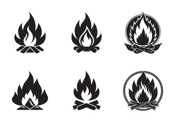 set of campfire icon vector silhouette illustration
