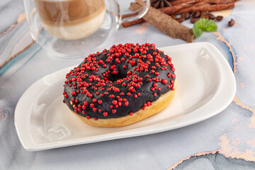 Glazed chocolate sweet donut dessert