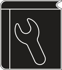Manual book with wrench icon symbolizing technical guide, repair manual or DIY instructions with transparent background