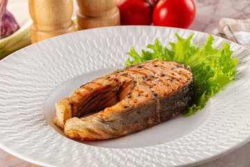 Gourmet grilled salmon fish steak