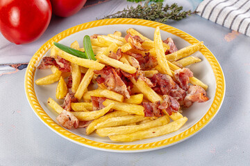 French fry potato with bacon