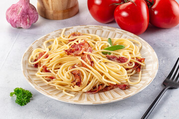 Italian pasta spaghetti with bacon