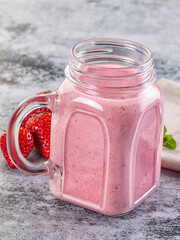 Strawberry smoothie milk shake glass