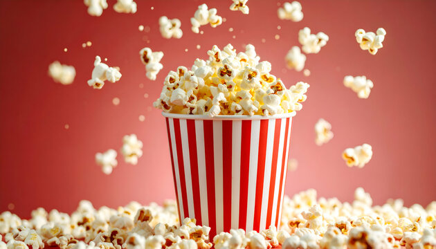 Popcorn bursts with red background.