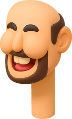 3D Cheerful Cartoon Laughing Bald Man with Beard Render