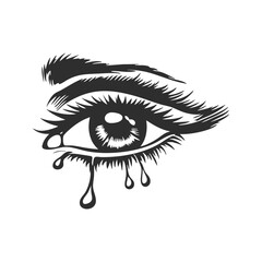 Tearful Eye Silhouette Illustration. Emotional Expression And Sadness Concept Isolated Vector Illustration