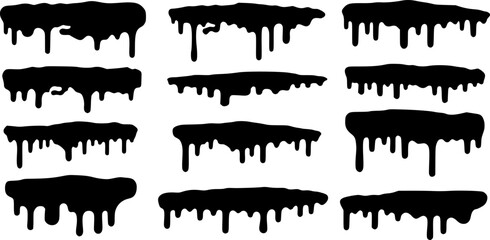 Obraz premium Black dripping oil stain, melt drips , liquid, ink silhouettes isolated vector illustration. 