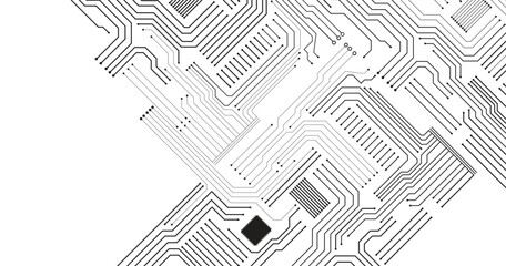 Seamless digital technology background with white backdrop. Circuit board technology information pattern concept Vector Background