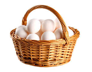 Fresh Eggs in a Basket Isolated on White Background