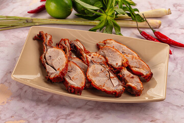 Roasted gourmet duck fillet slices