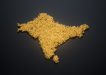 Subcontinent Map Made Of High Quality Premium Golden Shiny Metallic Beads Or Balls 3D Illustration
