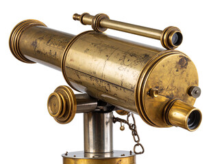 Vintage Brass Periscope with Patina Finish and Adjustable Focus Knob, Isolated on Transparent Background