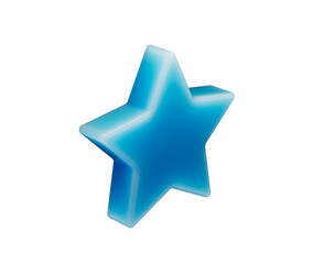 A luminous blue 3D star with softly glowing white edges and a smooth, matte finish. 3d Illustration