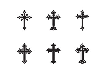 set of cross icon silhouette vector illustration