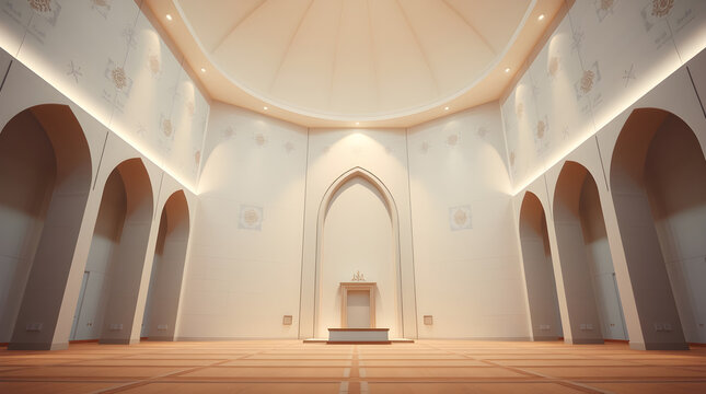 Modern mosque interior design with mihrab and minbar