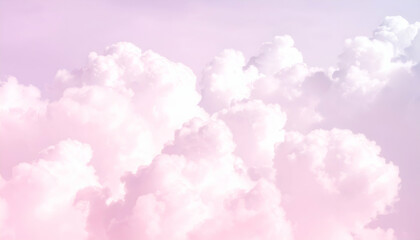 Pastel Pink Sky with Fluffy Clouds.