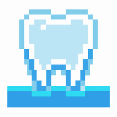 Pixel art healthy tooth illustration with blue base dental care, oral hygiene, dental clinic, clean teeth graphic icon