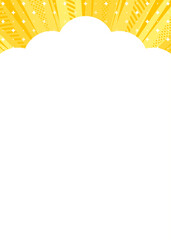 雲のデザインの背景フレーム、サンバースト、集中線と光のデコレーション、縦向き