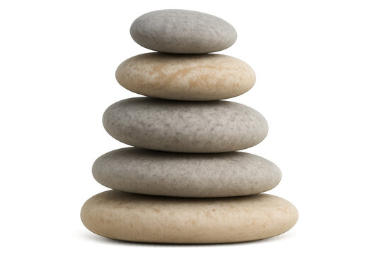 Five pebbles balancing on transparent background representing peace and mindfulness, perfect for spirituality and relaxation themes