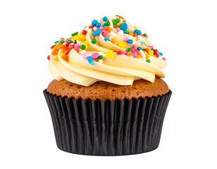 Colorful Cupcake with Rainbow Sprinkles Isolated Background