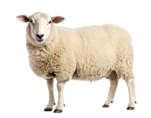 Fototapeta premium Fluffy White Sheep Standing Isolated with Gentle Expression