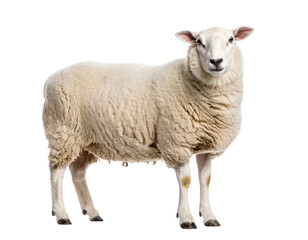 Obraz premium Fluffy White Sheep Standing in Isolation