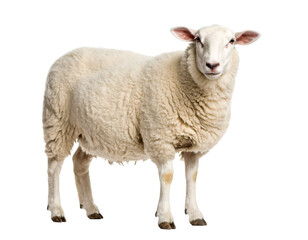 Fototapeta premium Fluffy White Sheep Standing in Isolation