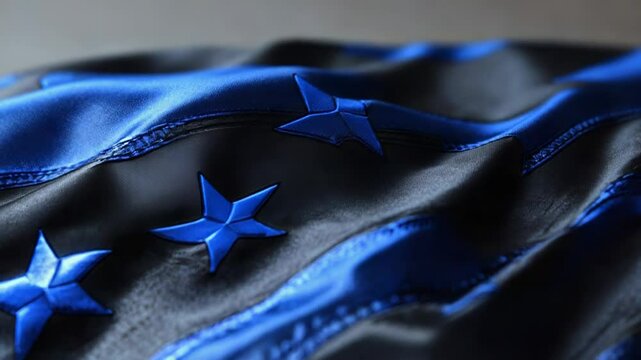 Close up of thin blue line usa flag waving in the wind