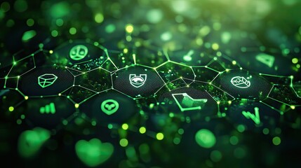 ESG framework design in green tones with icons representing environment, society, and corporate governance goals