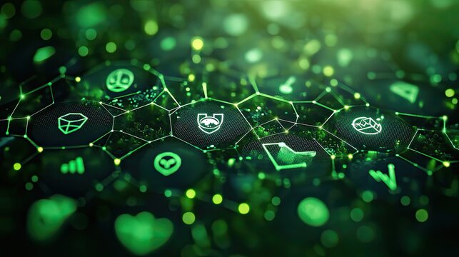 ESG framework design in green tones with icons representing environment, society, and corporate governance goals