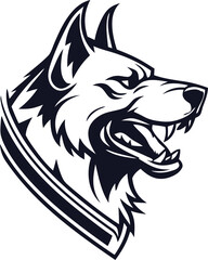 black and white digital sketch,stylized dog head portrait,detailed animal anatomy,dark minimalistic design,clean graphic vector illustration
