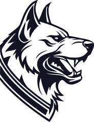 black and white digital sketch,stylized dog head portrait,detailed animal anatomy,dark minimalistic design,clean graphic vector illustration
