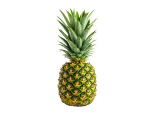 Fototapeta premium Fresh Pineapple with Spiky Green Leaves Isolated on White