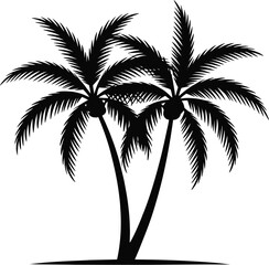 Two black palm trees with coconuts tropical silhouette