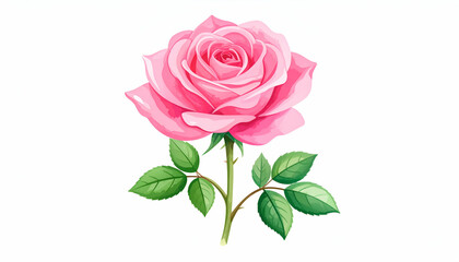Pink Rose Flower Isolated White.
